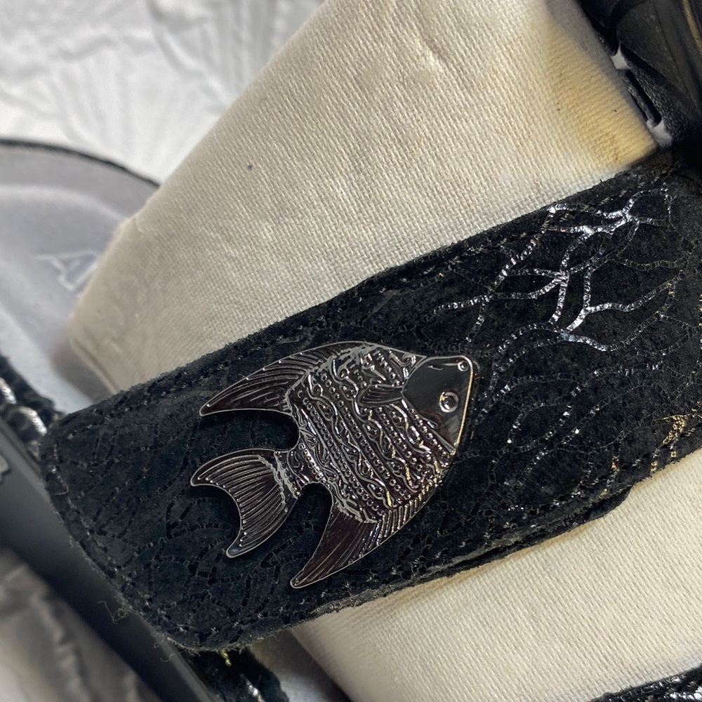 Alegria Victoriah Lustrous Black Strappy Leather Chiappetta Slide Sandals comfy - Picture 3 of 14